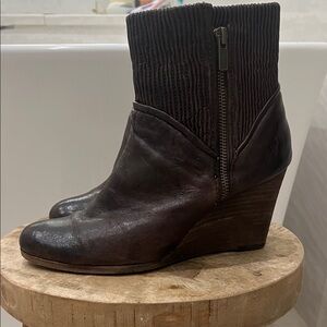 Frye Dark Brown Leather Wedge Ankle Boots